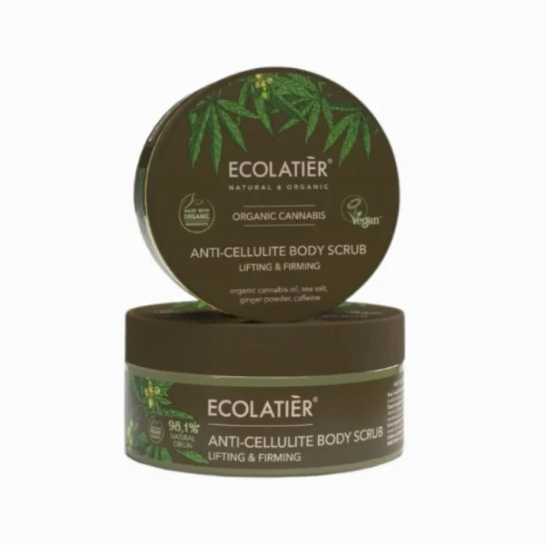 Anticelulitídny telový peeling Organic Cannabis Ecolatier v zelenom tégliku