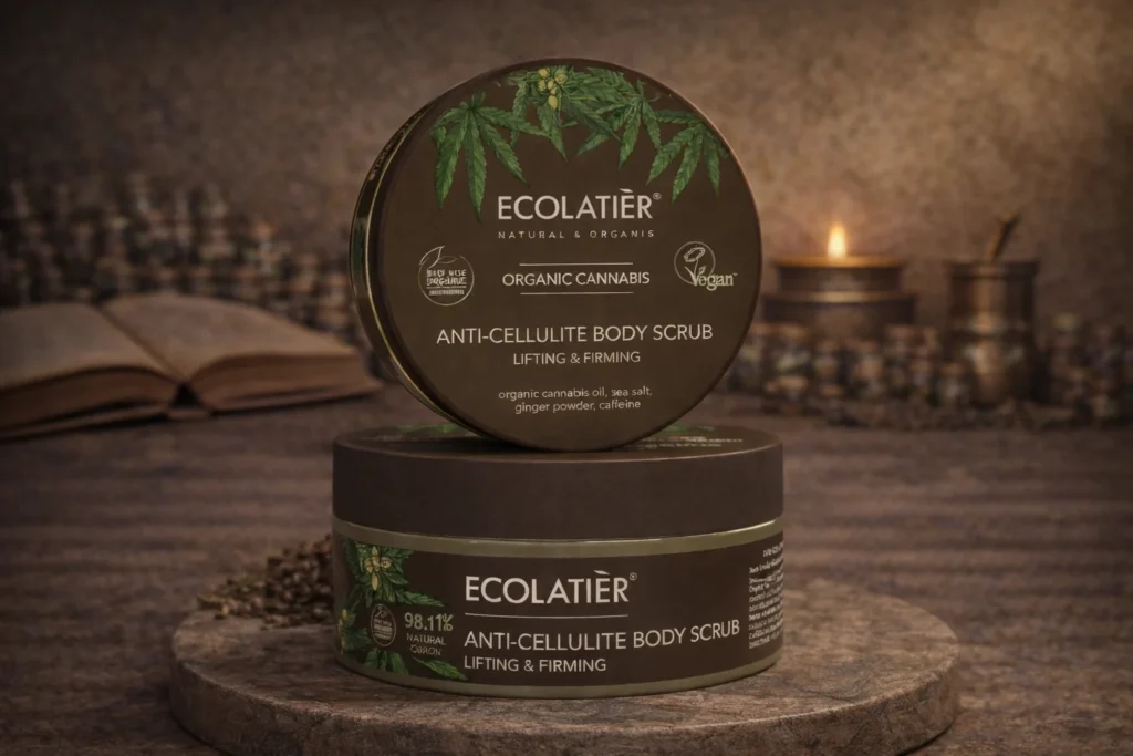 Anticelulitídny telový peeling Organic Cannabis Ecolatier v prémiovej fotografii