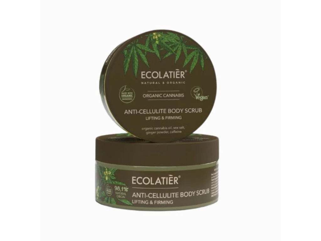 Anticelulitídny telový peeling Organic Cannabis Ecolatier v zelenom tégliku