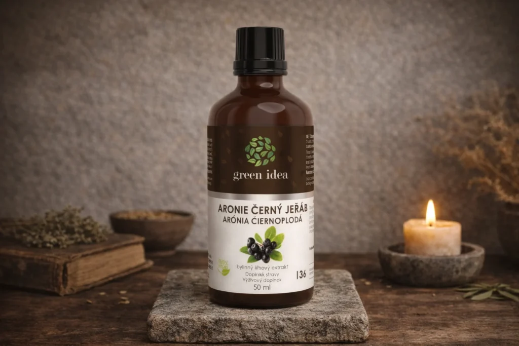 Arónia čiernoplodá Green idea 50 ml v zátiší pri sviečke