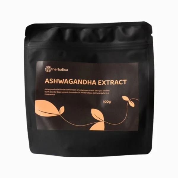 Herbatica Ashwagandha Extract 100 g v čiernom uzatvárateľnom vrecku