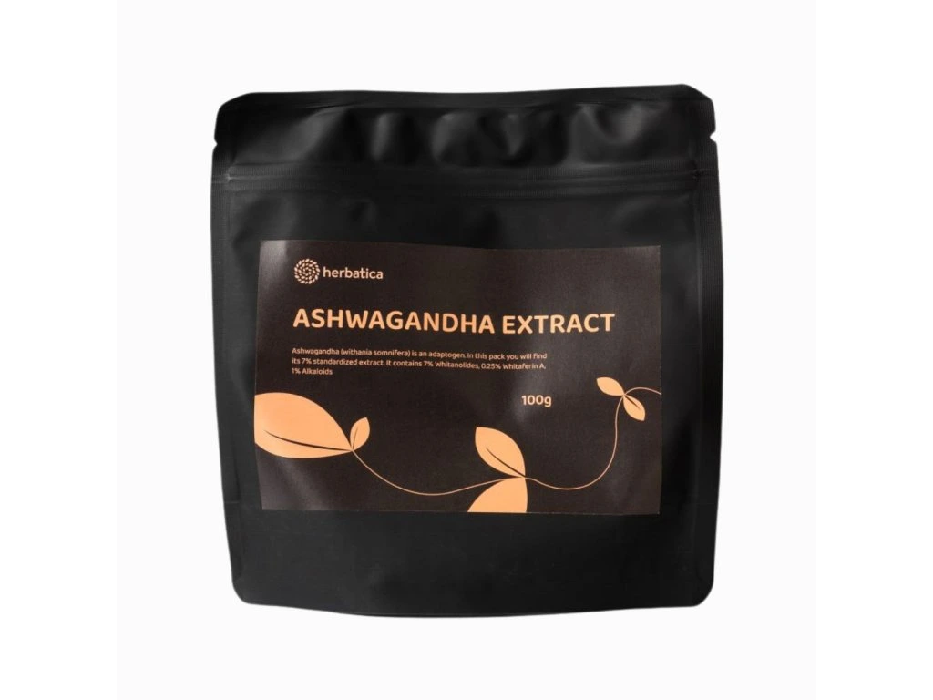 Herbatica Ashwagandha Extract 100 g v čiernom uzatvárateľnom vrecku