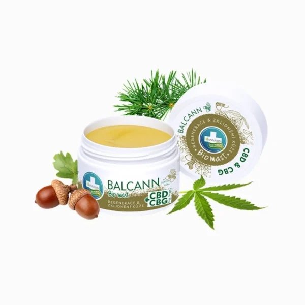 Balcann CBD CBG BIO konopná masť Annabis 50 ml s prírodnými dekoráciami