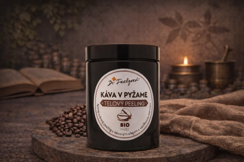 BIO telový peeling Káva v pyžame Dr. Feelgood s kávovými zrnami
