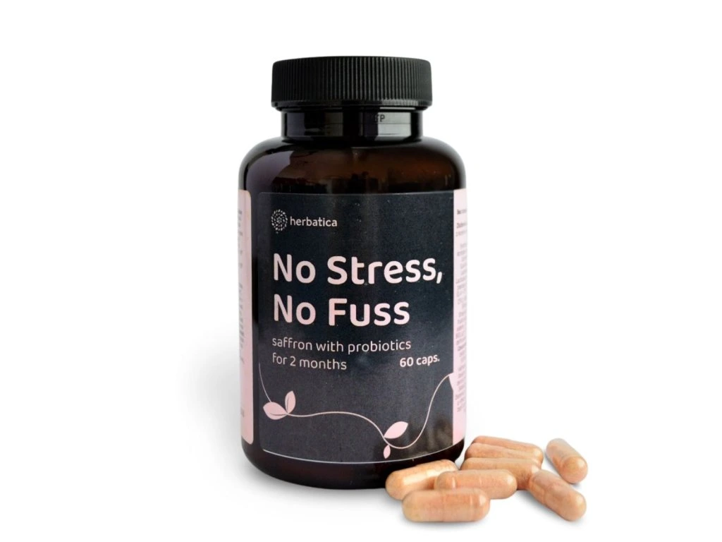 No Stress No Fuss Herbatica šafran s probiotikami a kapsulami