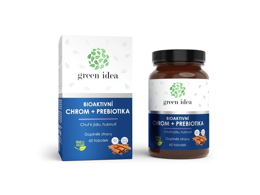 Bioaktívny chróm + prebiotiká Green idea, krabička a fľaštička 60 toboliek