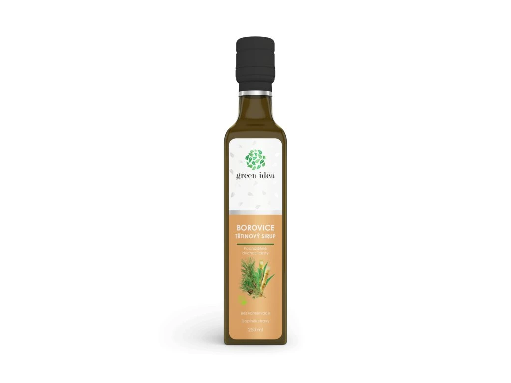 Borovicový trstinový sirup Green Idea 250 ml v sklenenej fľaši