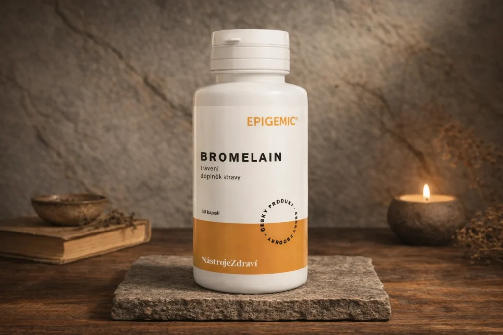 Bromelain Epigemic 60 kapsúl na kamennej podložke so sviečkou