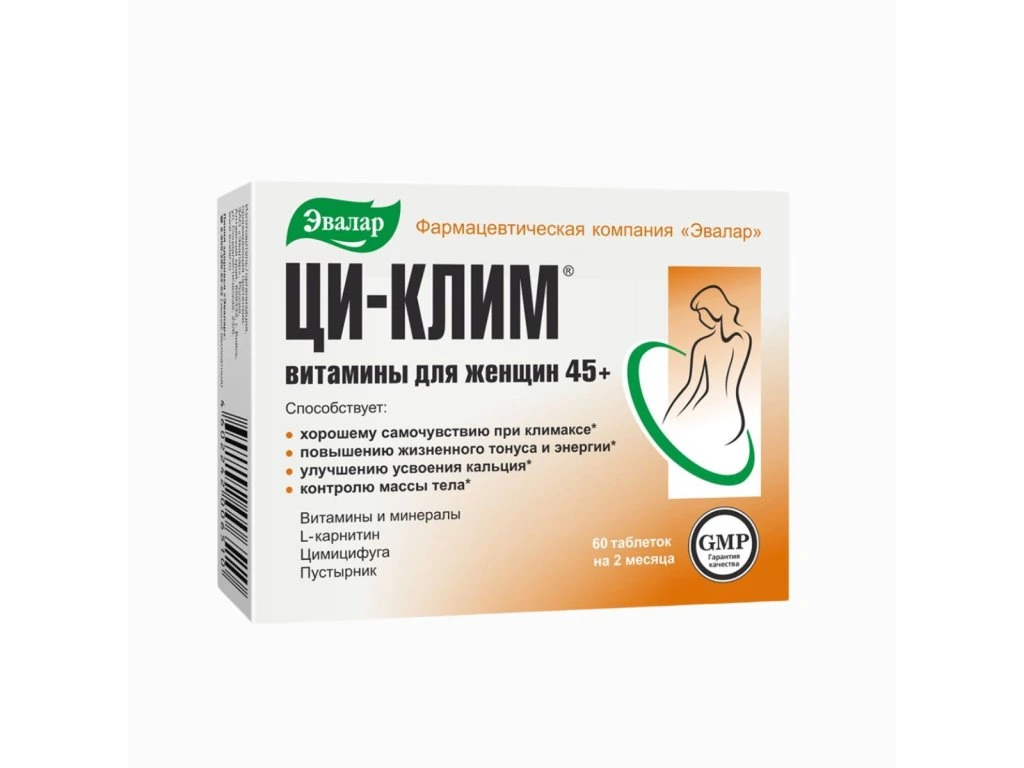 CI-KLIM BIO Evalar 60 tabliet v bielo-oranžovej krabičke