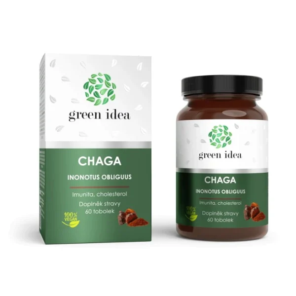 Chaga Green idea 60 kapsúl s krabičkou a fľašou