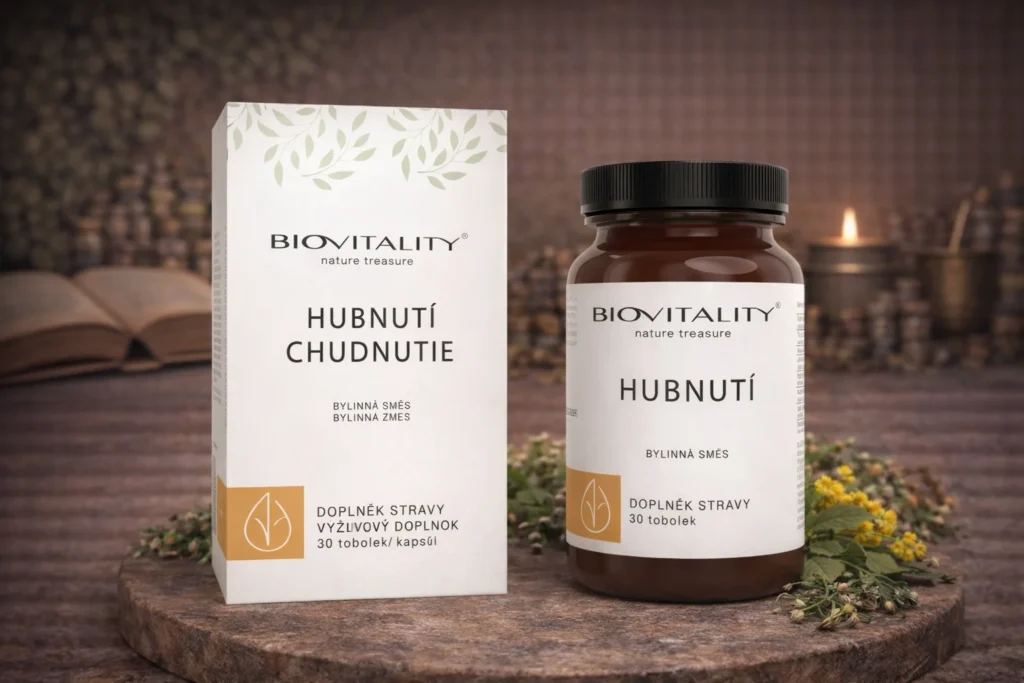 BioVitality Chudnutie kapsuly s krabičkou, fľaškou a bylinkami