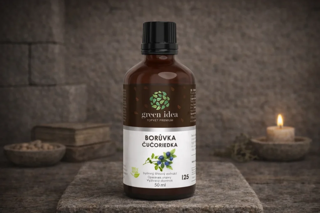 Čučoriedka tinktúra Green idea 50 ml na kamennom podklade