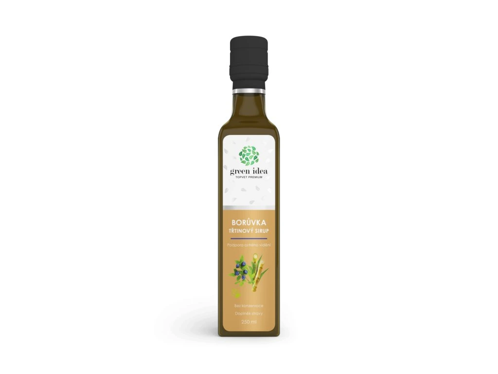 Čučoriedkový trstinový sirup Green idea 250 ml v sklenenej fľaši