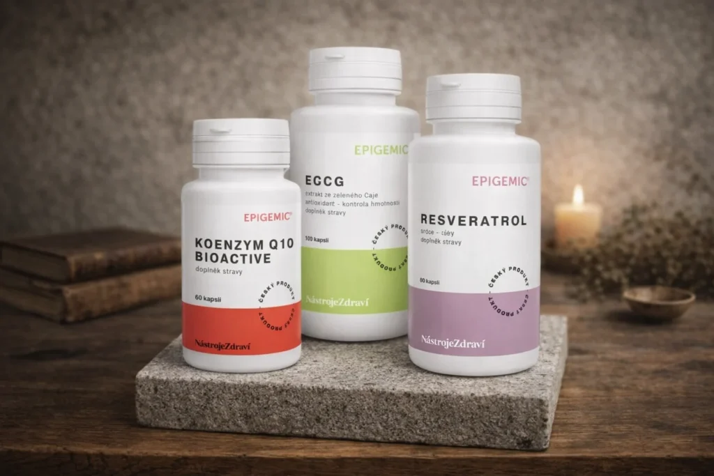 Darčekové balenie Epigemic s produktmi Koenzym Q10, EGCG a Resveratrol