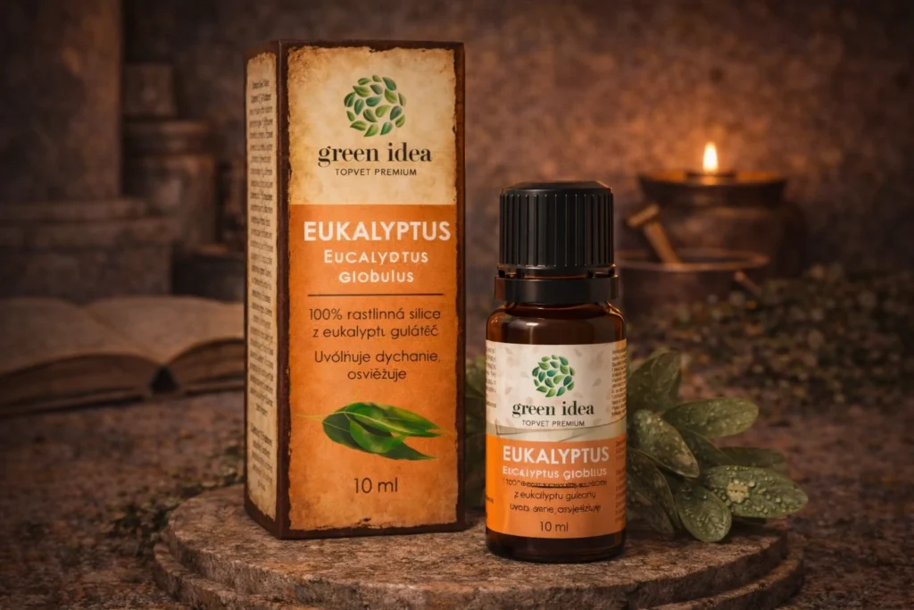 Eukalyptová silica Green Idea 10 ml v prírodnej produktovej scéne
