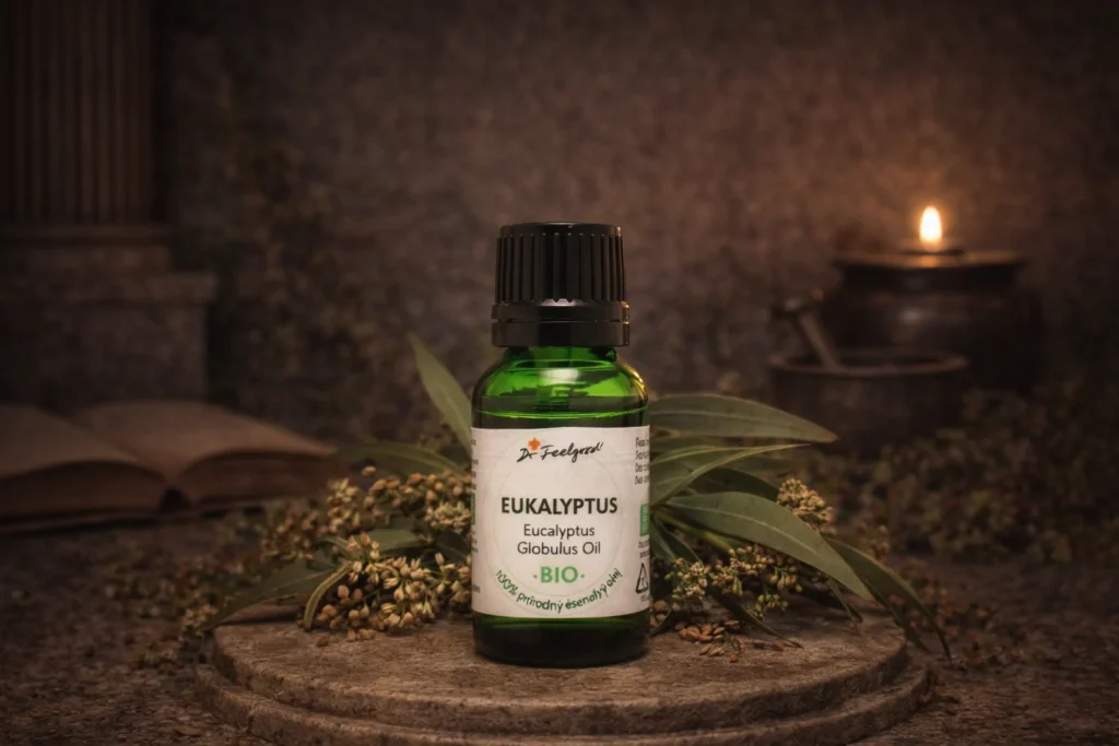 Eukalyptus BIO éterický olej Dr. Feelgood v prírodnej scéne