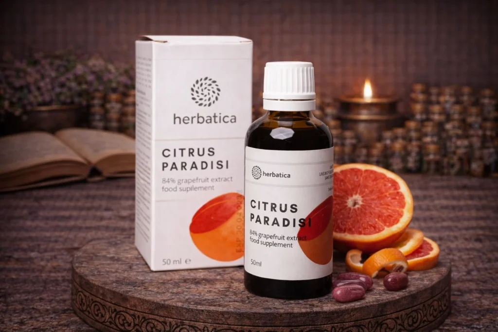 Extrakt z grapefruitu Citrus paradisi Herbatica s krabičkou a grapefruitom