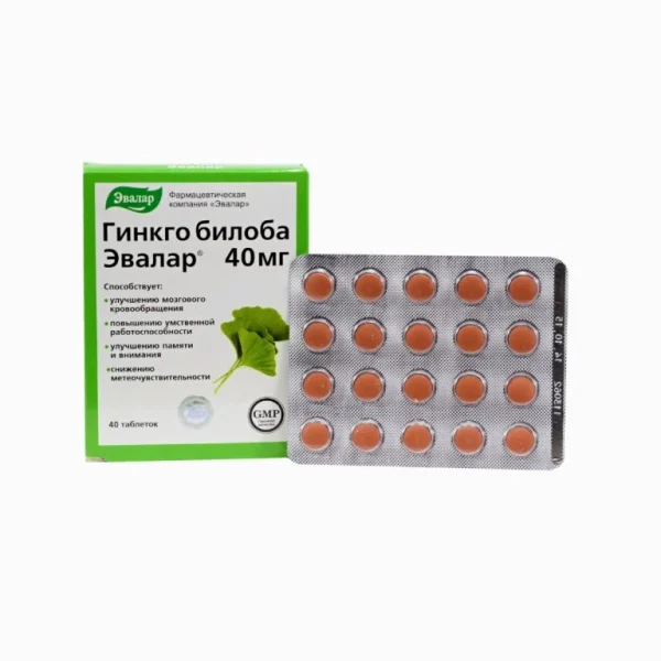 Ginkgo Biloba Evalar 40 mg s balením a blistrom tabliet