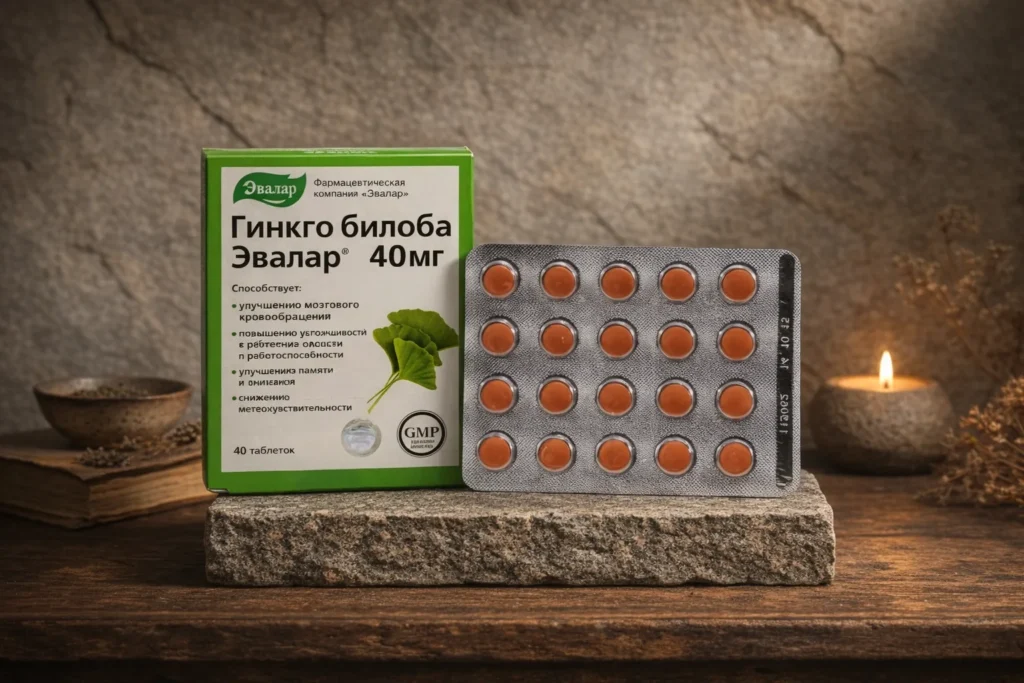 Ginkgo Biloba Evalar 40 mg s krabičkou a blistrom tabliet