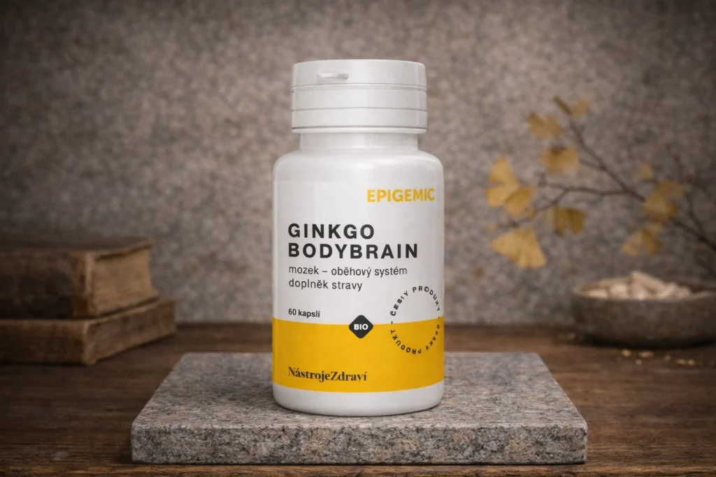 Ginkgo BodyBrain Epigemic BIO na kamennej podložke s prírodným pozadím