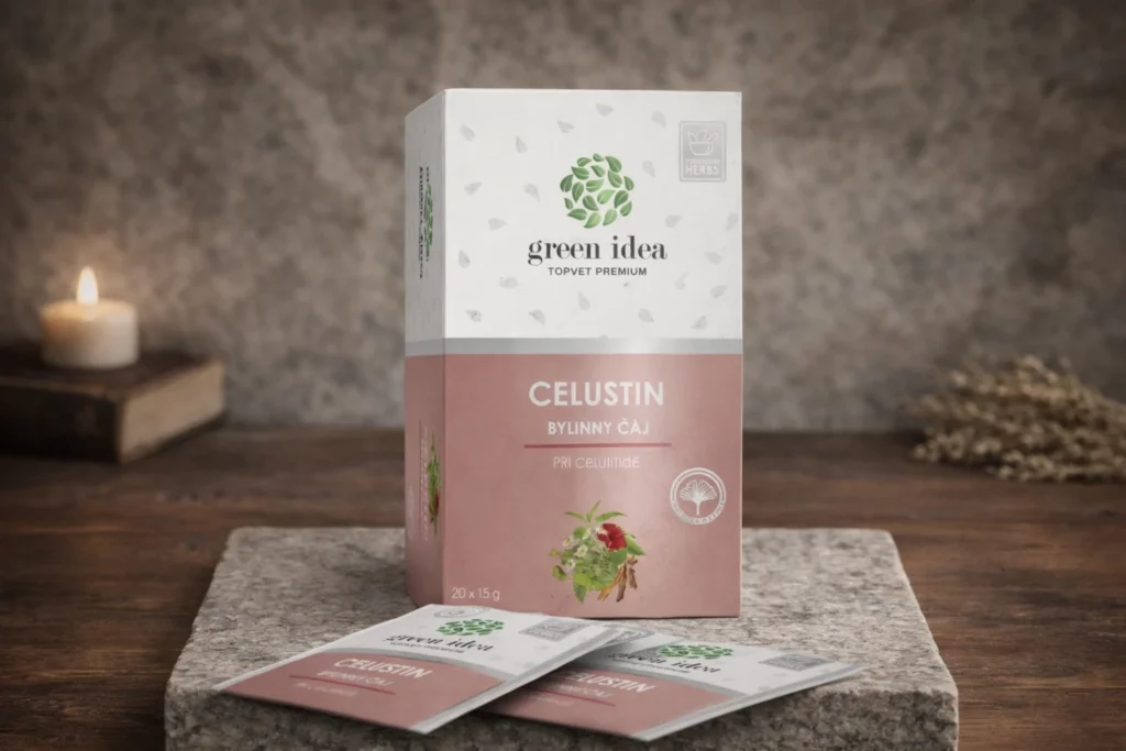 Celustin bylinný čaj Green idea s krabičkou a vrecúškami