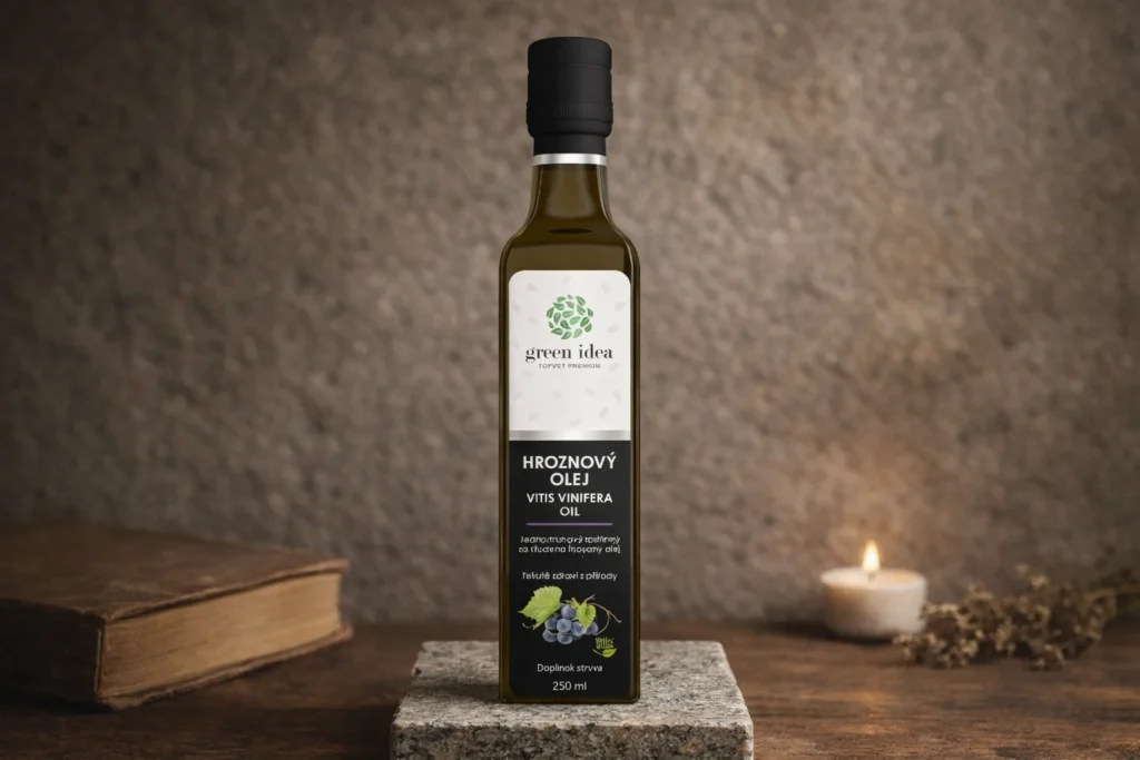 Hroznový olej Green idea 250 ml na kamennej podložke so sviečkou