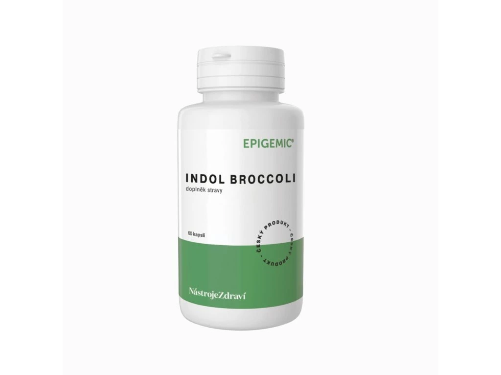 Indol Broccoli Epigemic 60 kapsúl v bielej dóze so zelenou etiketou