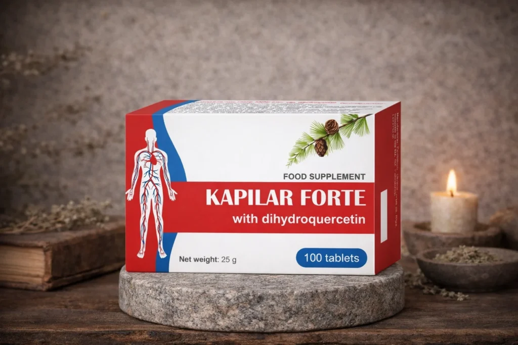 Kapilar Forte s dihydrokvercetínom na kamennom podstavci pri sviečke