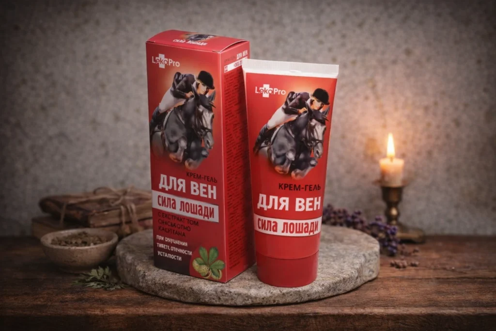 Konská sila krém gél na žily LekoPro s tubou a krabičkou