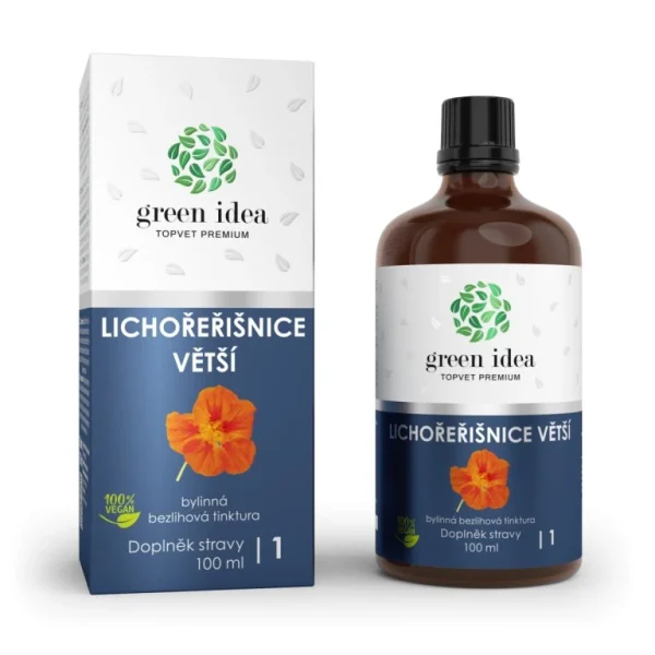 Kapucínka bezliehová tinktúra Green Idea 100 ml s krabičkou a fľaštičkou