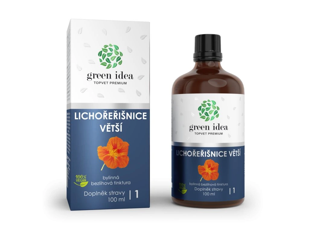 Kapucínka bezliehová tinktúra Green Idea 100 ml s krabičkou a fľaštičkou