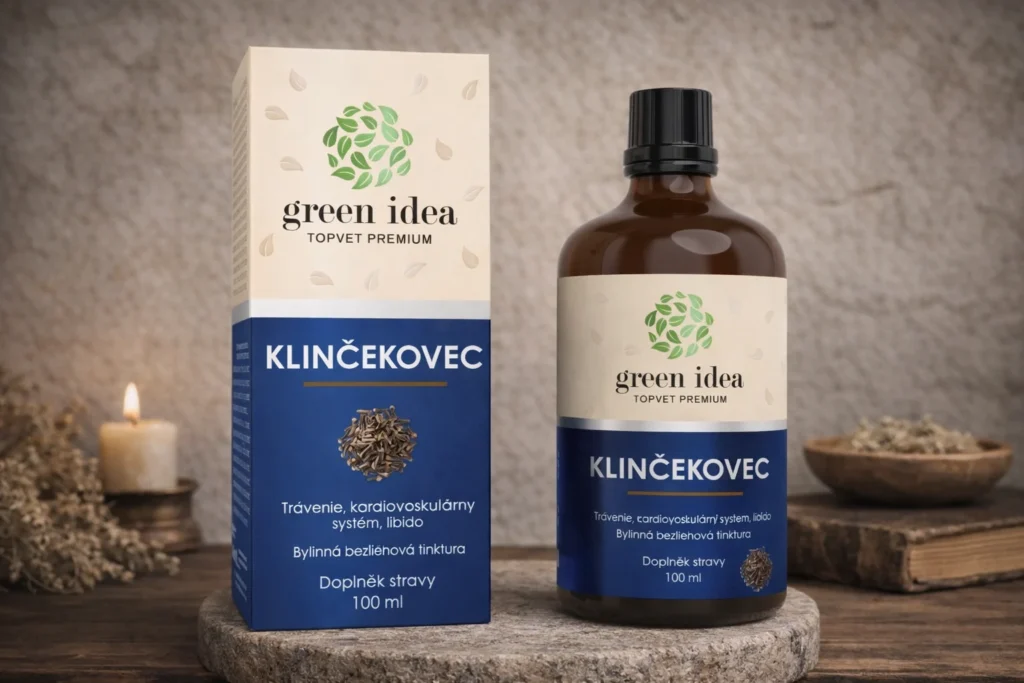 Klinčekovec bezliehová tinktúra Green idea s krabičkou v prírodnej scéne