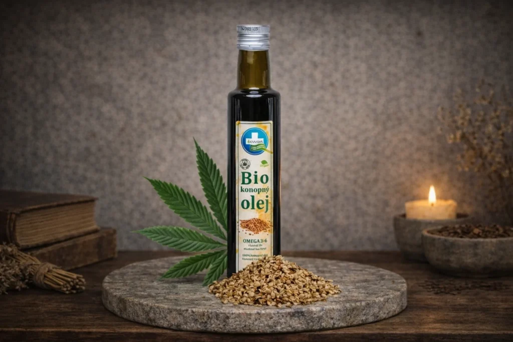 Bio konopný olej Annabis 250 ml s listom a semienkami