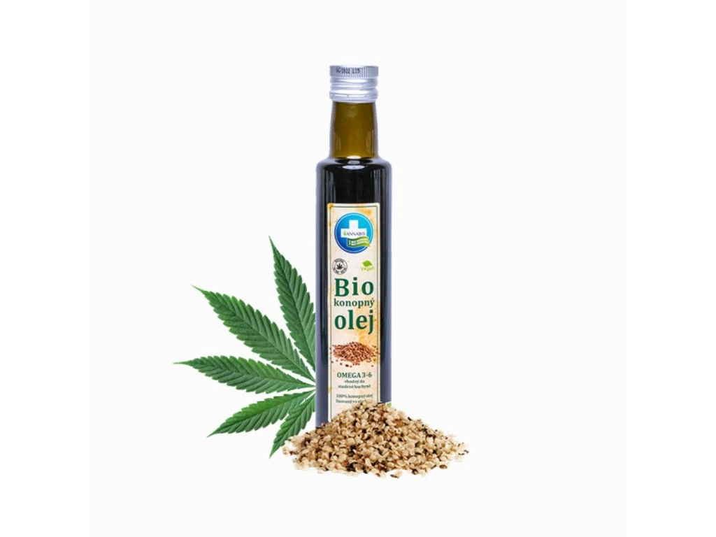 Bio konopný olej Annabis 250 ml s listom a semienkami