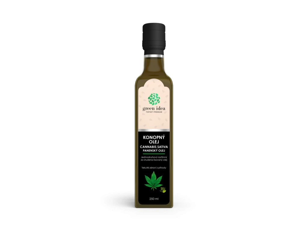 Konopný olej Green idea v tmavej fľaši 250 ml