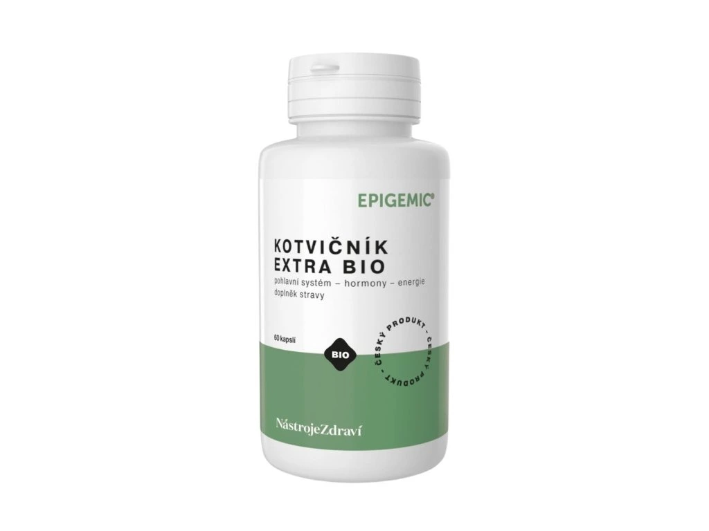 Epigemic Kotvičník Extra BIO 60 kapsúl v bielej fľaši