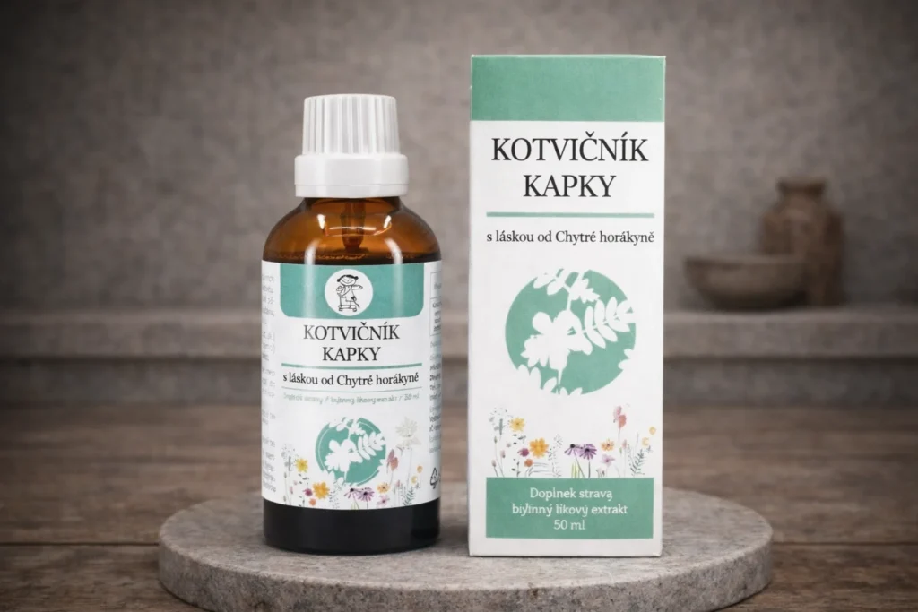Kotvičníkové kvapky 50 ml s fľaštičkou a papierovou krabičkou