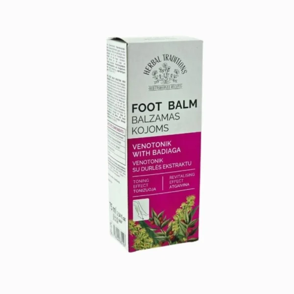 Balzam na nohy s badyagou Herbal Traditions v bielo-ružovom obale