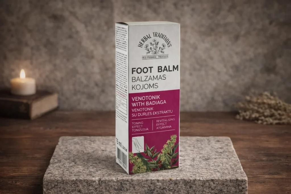Balzam na nohy s badyagou Herbal Traditions na kamennom podstavci