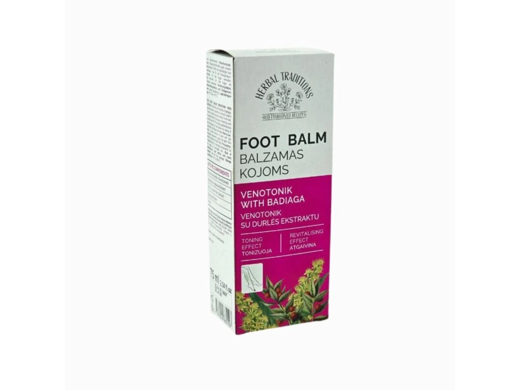 Balzam na nohy s badyagou Herbal Traditions v bielo-ružovom obale