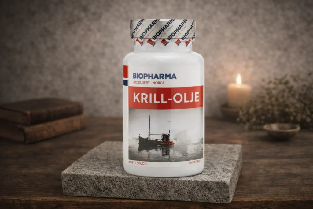 Krill olej Biopharma 60 kapsúl na kamennej podložke so sviečkou