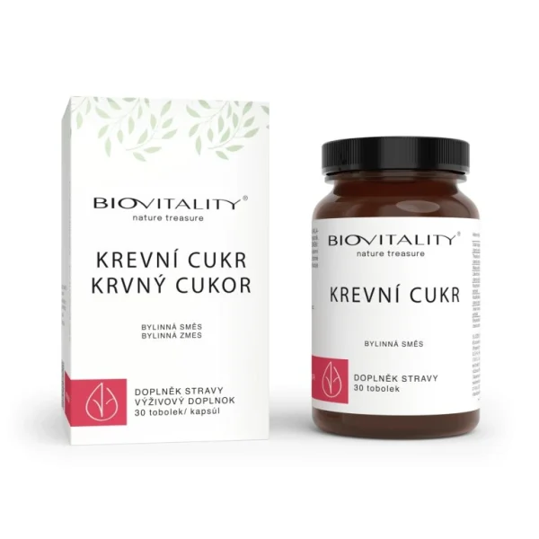 Krvný cukor kapsuly BioVitality s krabičkou a hnedým balením