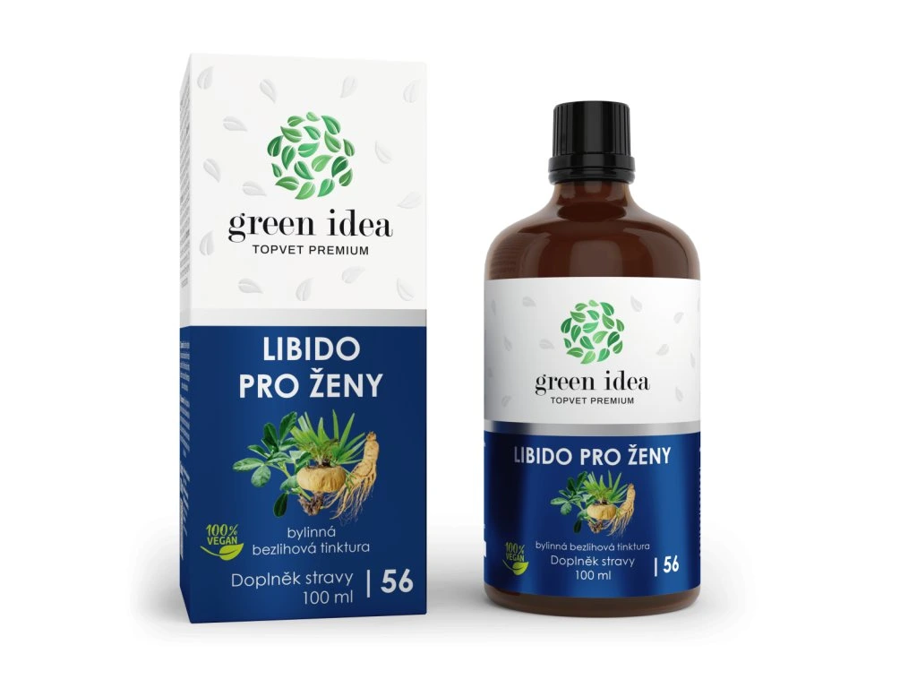 Libido pre ženy bezliehová tinktúra Green idea s krabičkou a fľaštičkou