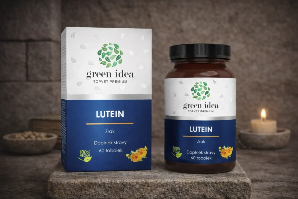 Lutein Green idea 60 toboliek s krabičkou na kamennom podklade