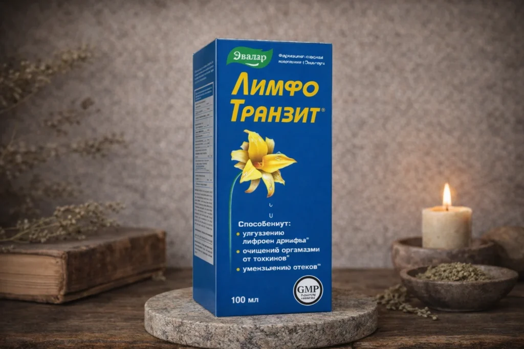 Lymfo Tranzit Evalar 100 ml v modrom balení pri sviečke