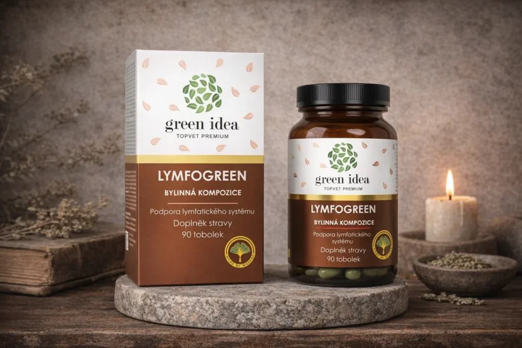 Lymfogreen Green idea 90 toboliek v dóze a škatuľke pri sviečke