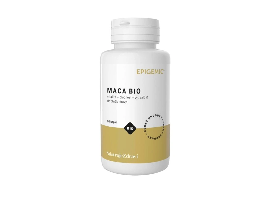 Maca BIO Epigemic 90 kapsúl v bielej dóze so zlatou etiketou
