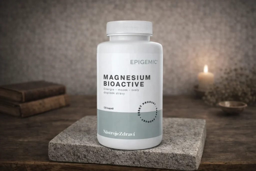 Magnesium BioActive Epigemic 120 kapsúl na kamennej podložke so sviečkou
