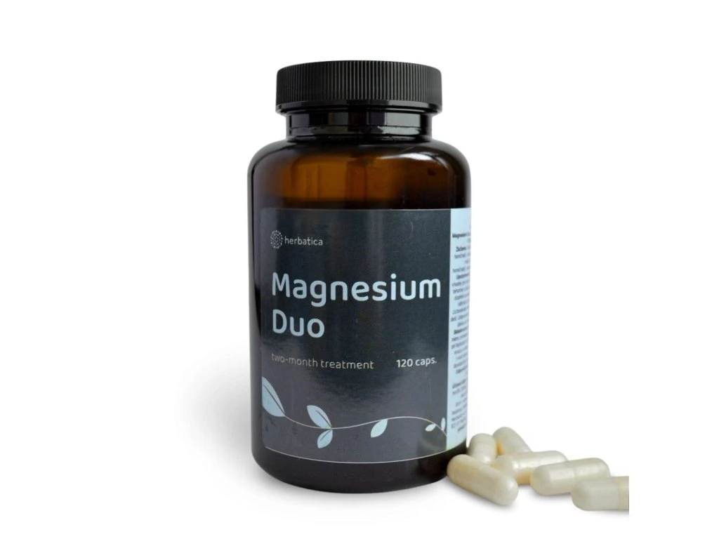 Magnesium Duo Herbatica 120 kapsúl v hnedej dóze s kapsulami