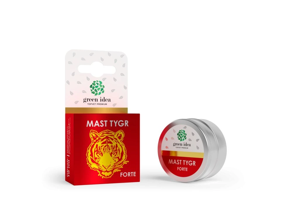Mast Tygr Forte Green Idea s červenou krabičkou a dózou